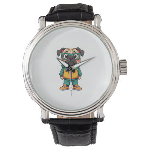 Relógio Gráfico de Streetwear de Cartoon de Pug Hipster Vi