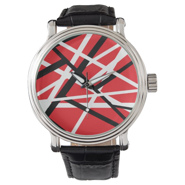 Relógio gráfico vermelho, preto e branco (Frente)