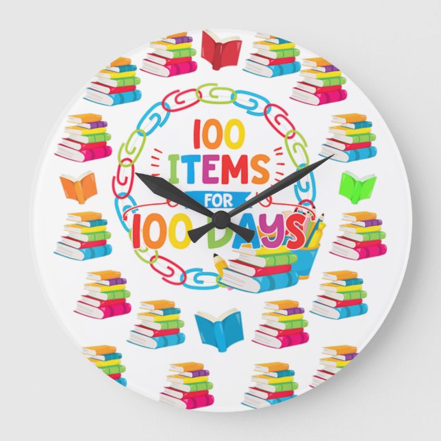 Relógio Grande 100 artigos para 100 dias 100 dia de camisa escola (Frente)