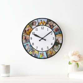 Relógio Grande 12 Colagem de Fotos Preto e Branco Família e Amigo