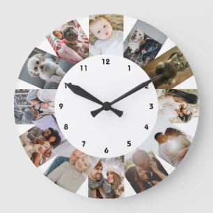 Relógio Grande 12 Colagem de Fotos Preto Personalizado