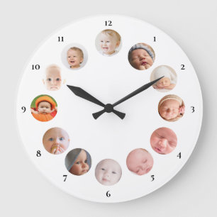 Relógio Grande 12 fotos personalizadas simples do Bebê