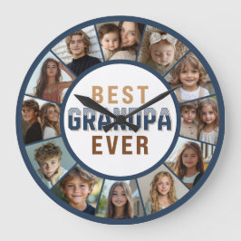Relógio Grande 12 Photo Collage Best Grandpa Ever Large Clock