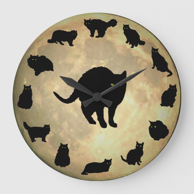 Relógio Grande 13 Gatos Pretos e Lua Grande (Frente)