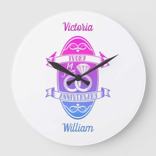 Relógio Grande 14 anos de 14 de casamento tradicional de marfim (Frente)