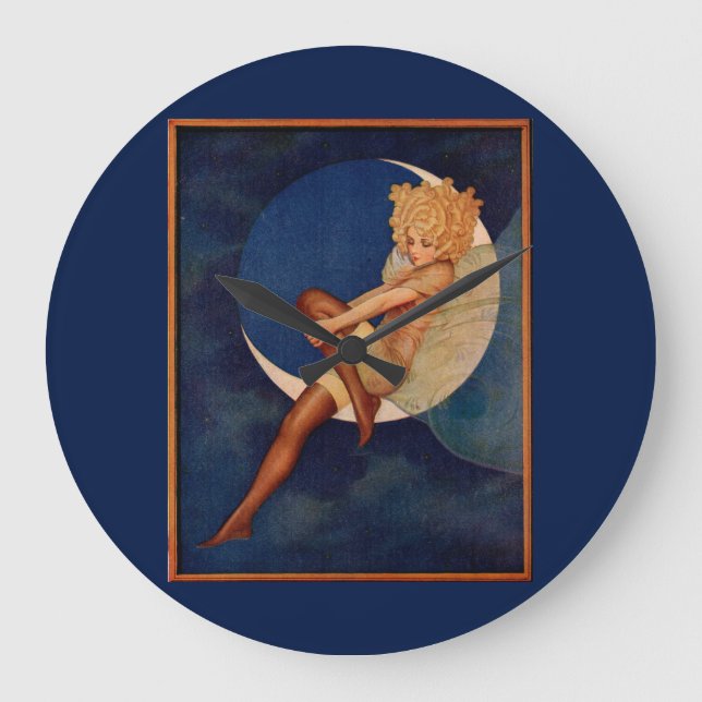 Relógio Grande 1920 e linda mulher na lua (Frente)