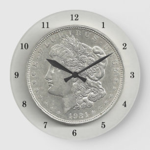 Relógio Grande 1921 Morgan Silver Dollar Wall Clock