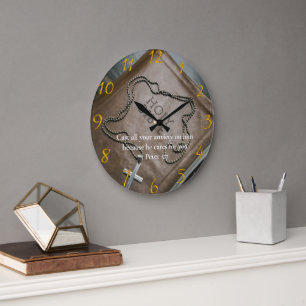 Relógio Grande 1 Peter 5:7 Bíblia Sagrada com cruz