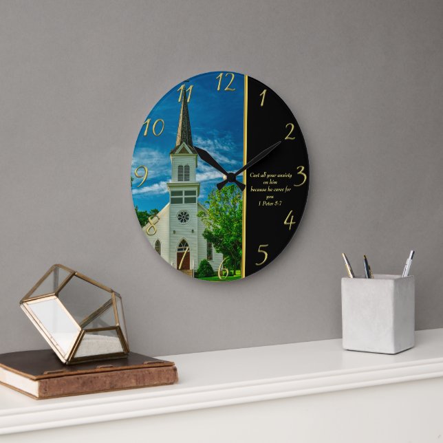 Relógio Grande 1 Peter 5:7 Igreja Branca (Escritório)