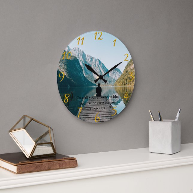 Relógio Grande 1 Peter 5:7 sentado no cais (Escritório)
