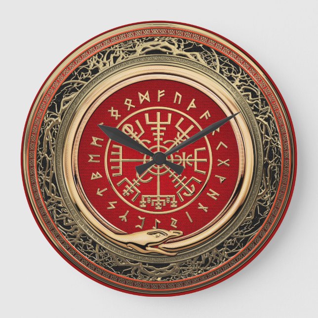 Relógio Grande [200] Compasso Runic mágico Dourado de Vegvisir - (Frente)