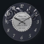 Relógio Grande 25 de Rosa Negro de Ouros de Prata<br><div class="desc">Diamantes de prata elegantes e relógio de aniversário de rosa.</div>
