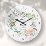 Relógio Grande 25 Silver Casamento Rosas de Aniversário Floral<br><div class="desc">Apresentando uma delicada granja floral de aquarela,  este relógio de 25 de casamento botânico pode ser personalizado com seus detalhes especiais de aniversário de prata em tipografia elegante. Projetado por Thisnotme©</div>