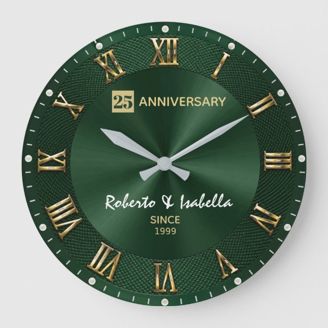 Relógio Grande 25 th Anniversary Emerald Green Luxury Wedding Ann (Frente)