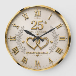 Relógio Grande 25th Anniversary Elegant Silver & Gold Wedding 