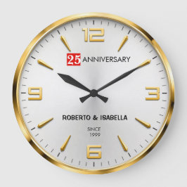 Relógio Grande 25th Anniversary Elegant Silver & Gold Wedding 