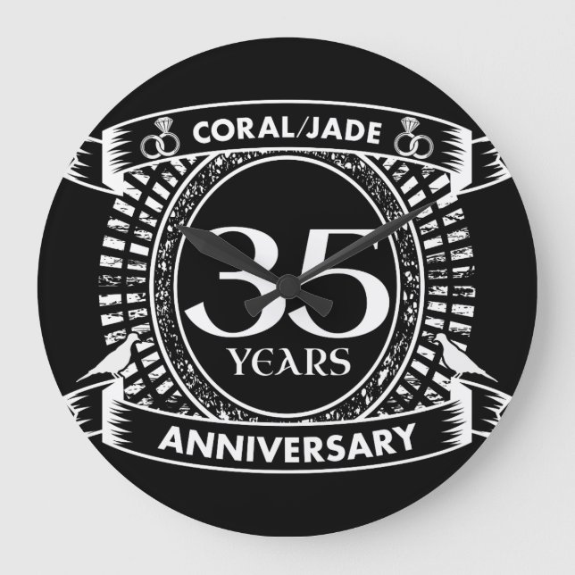 Relógio Grande 35.º aniversário de casamento Coral Jade crest (Frente)