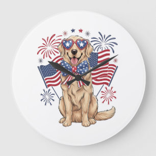 Relógio Grande 4 de Julho Patriótico Cachorro Dourado