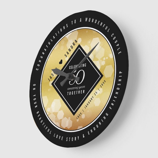 Relógio Grande 50º aniversário de casamento do Ouro Elegante (Ângulo)