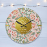 Relógio Grande 50º Aniversário do Casamento Watercolor Floral Dou<br><div class="desc">50º aniversário de casamento Watercolor Floral Dourado Design. Personalize com seus nomes e data.</div>
