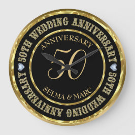 Relógio Grande 50º Aniversário Dourado e Preto Metálico