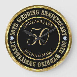 Relógio Grande 50º Aniversário Dourado e Preto Metálico