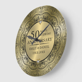 Relógio Grande 50.º aniversário do casamento em renda preta e our