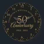 Relógio Grande 50th Anniversary Black And Gold Dust Confetti<br><div class="desc">Featuring delicate gold dust confetti on a black background. Personalize with your special fifty years golden anniversary information in chic gold lettering. Designed by Thisisnotme©</div>