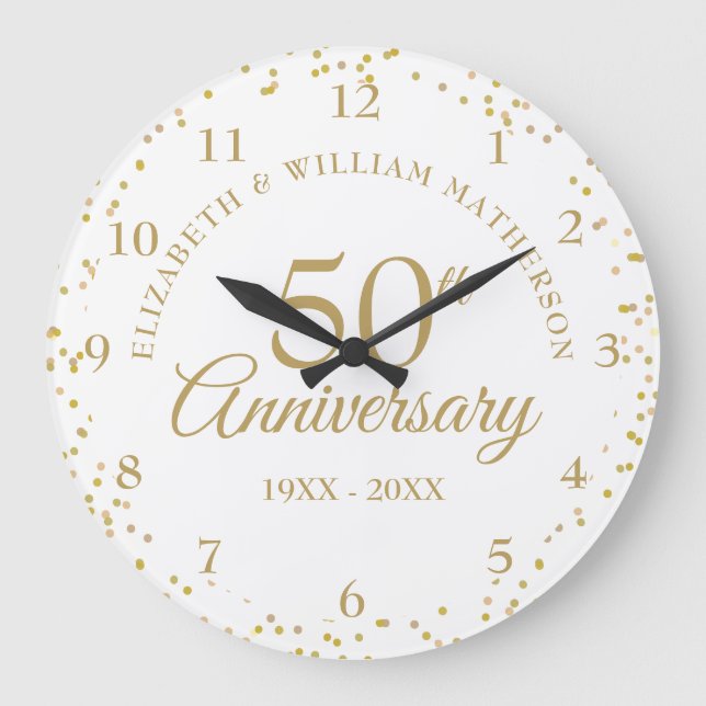 Relógio Grande 50th Wedding Anniversary Gold Dust Confetti (Frente)
