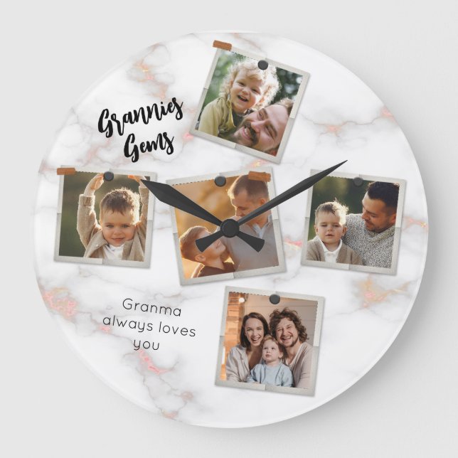 Relógio Grande 5 Foto: Moderno Elegante Amar Família Collage (Frente)