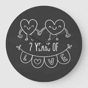 Relógio Grande 7 Anniversário Gift Chalk Hearts