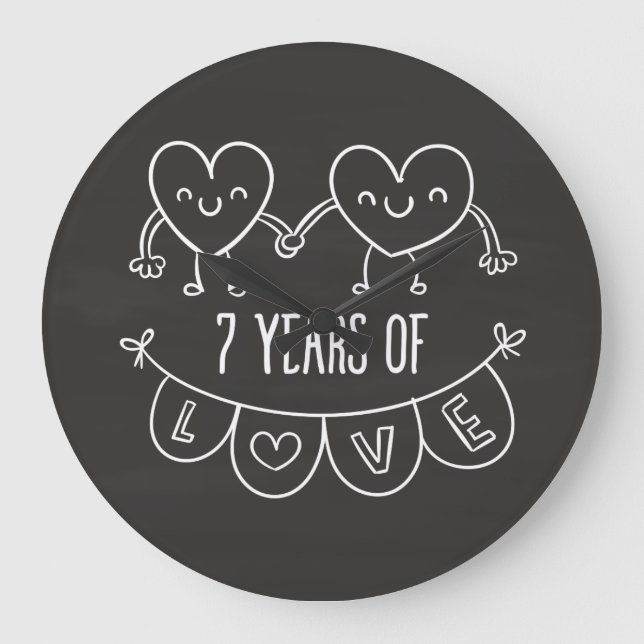 Relógio Grande 7 Anniversário Gift Chalk Hearts (Frente)