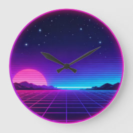 Relógio Grande 80s Synthwave Neon Sunset Circle Geometric Graphic