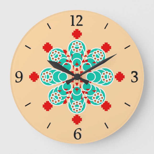 Relógio Grande 8 pontos Mandala - turquesa e pêssego (Frente)