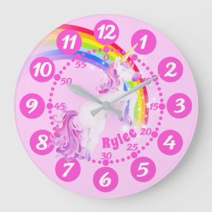 Relógio Grande A arte cor-de-rosa roxa de salto do arco-íris do