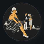 Relógio Grande A mulher do art deco calça o preto das bolinhas<br><div class="desc">Esta imagem era original a parte de um anúncio 1930 para os calçados brancos do miúdo das empresas de couro amalgamadas,  Inc. Hoje fazem sua maneira sobre aos produtos perfeita para a casa,  o escritório e a viagem in-between.</div>