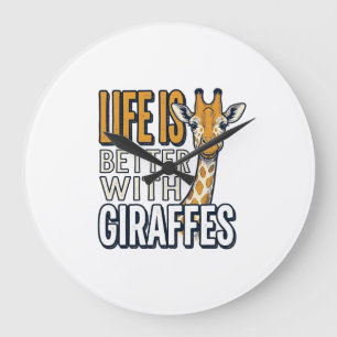 Relógio Grande A Vida É Melhor Com Girafas Camisa Vintage Design_