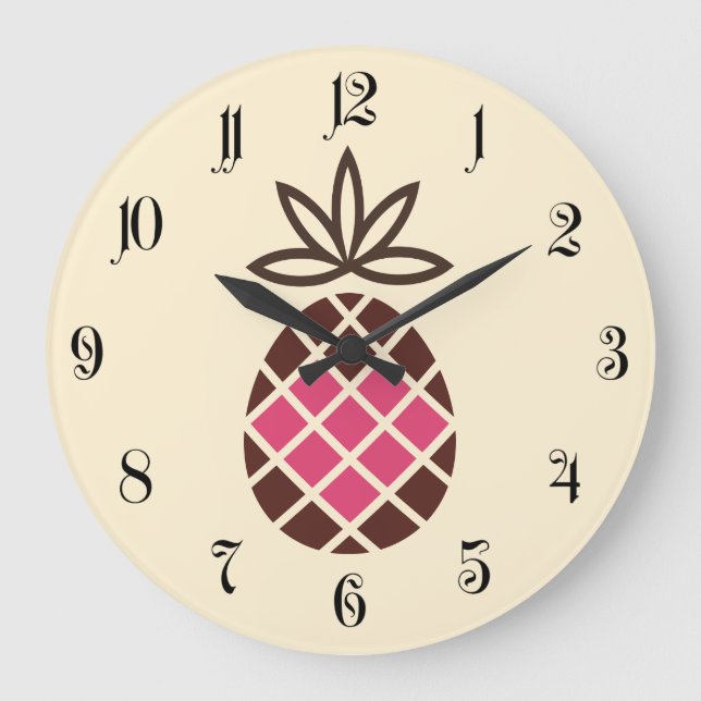 Relógio Grande Abacaxi do chocolate com coração cor-de-rosa (Frente)