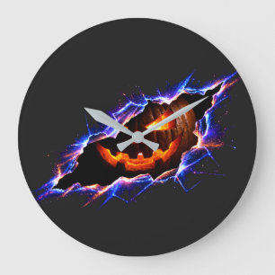 Relógio Grande Abóbora de Halloween Cósmica Brilhante com Rasgo D