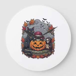 Relógio Grande Abóbora de Halloween Gato Caveira Ceifador Outono 