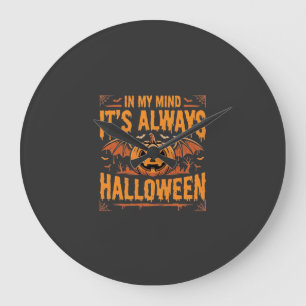 Relógio Grande Abóbora de Halloween sempre Morcego Vetor Design_1