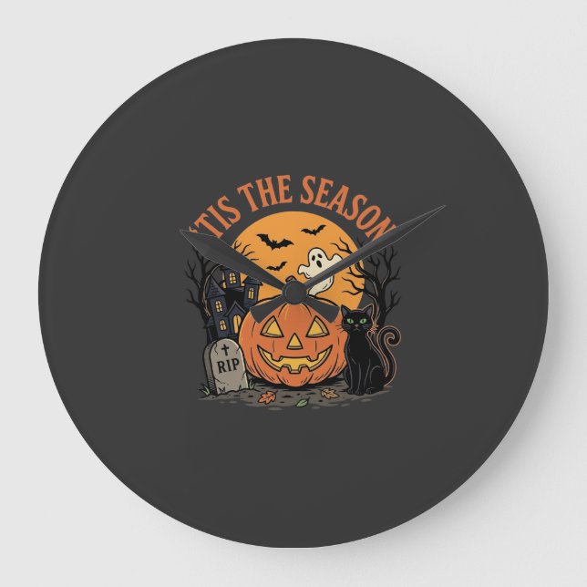 Relógio Grande Abóbora Engraçada Desenho de Piada de Halloween2 ( (Frente)