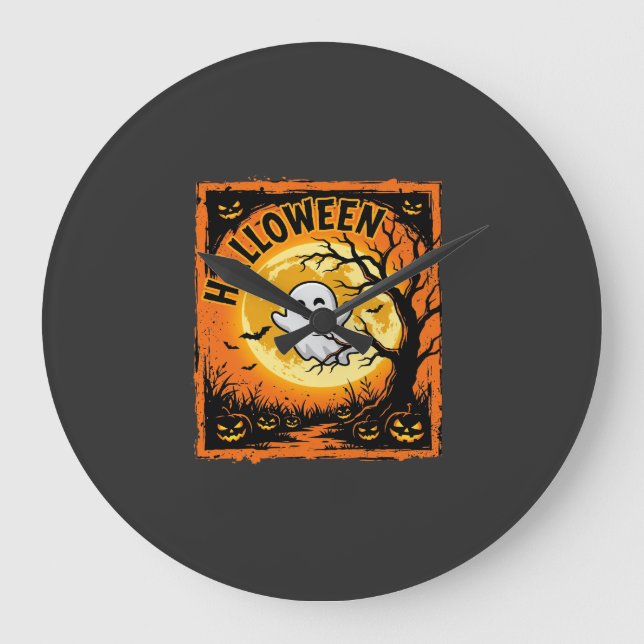 Relógio Grande Abóbora Fantasma de Halloween Árvore Assombrada (Frente)