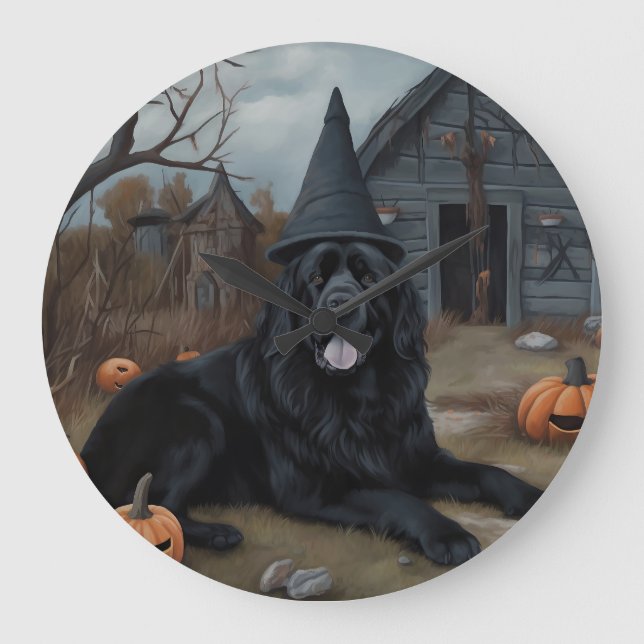 Relógio Grande Abóboras Assustadoras de Halloween de Terra Nova (Frente)