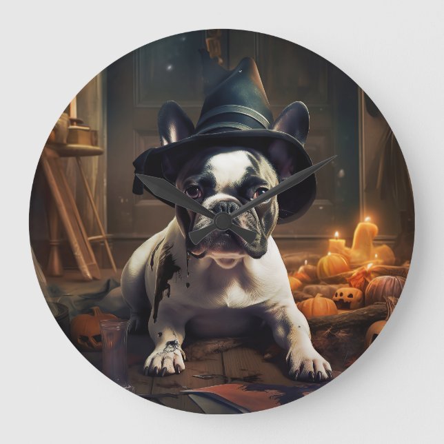 Relógio Grande Abóboras Assustadoras de Halloween do Bulldog Fran (Frente)