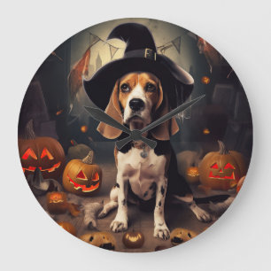 Relógio Grande Abóboras Beagle Halloween Assustadoras