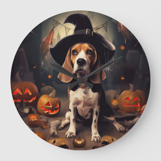 Relógio Grande Abóboras Beagle Halloween Assustadoras (Frente)