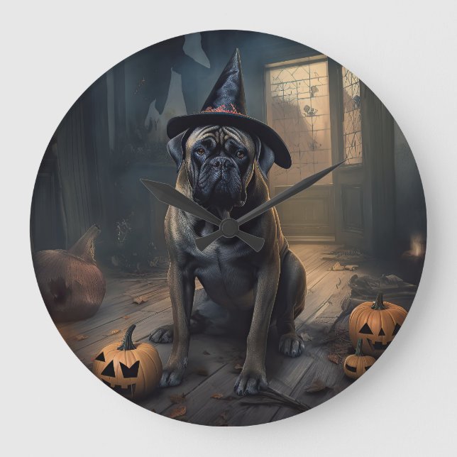 Relógio Grande Abóboras Bullmastiff Halloween Assustadoras  (Frente)