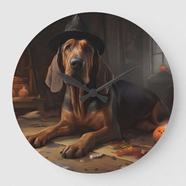 Relógio Grande Abóboras Cão de Caça do Halloween Assustador (Frente)