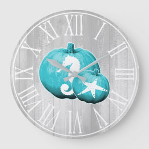 Relógio Grande Abóboras de madeira & azuis cinzentas litorais